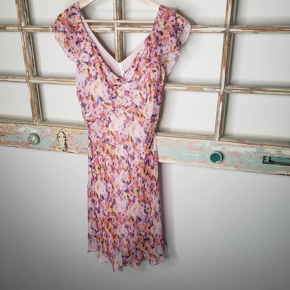 Diane Von Furstenberg lined ladies floral silk dress size 4